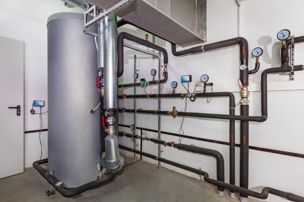 Plumber installing gas hot water system