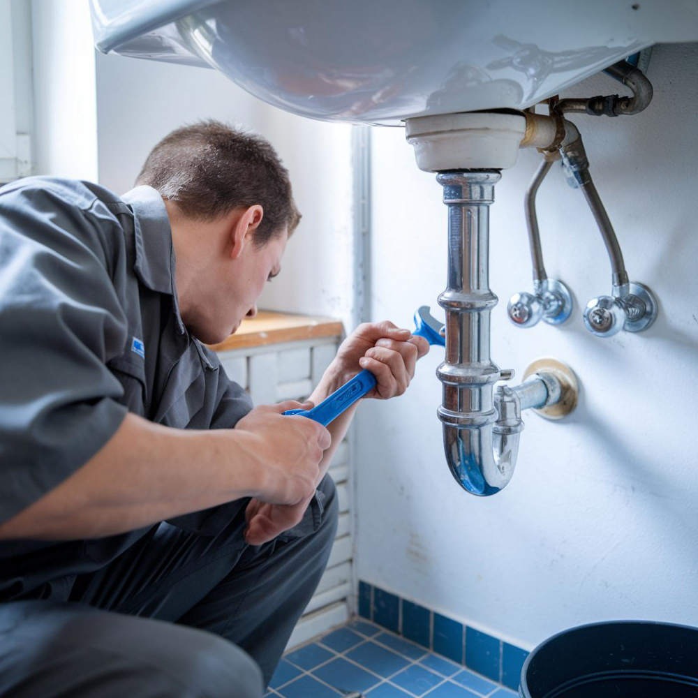 plumber locating hidden water or gas leaks using non-invasive diagnostic tools.