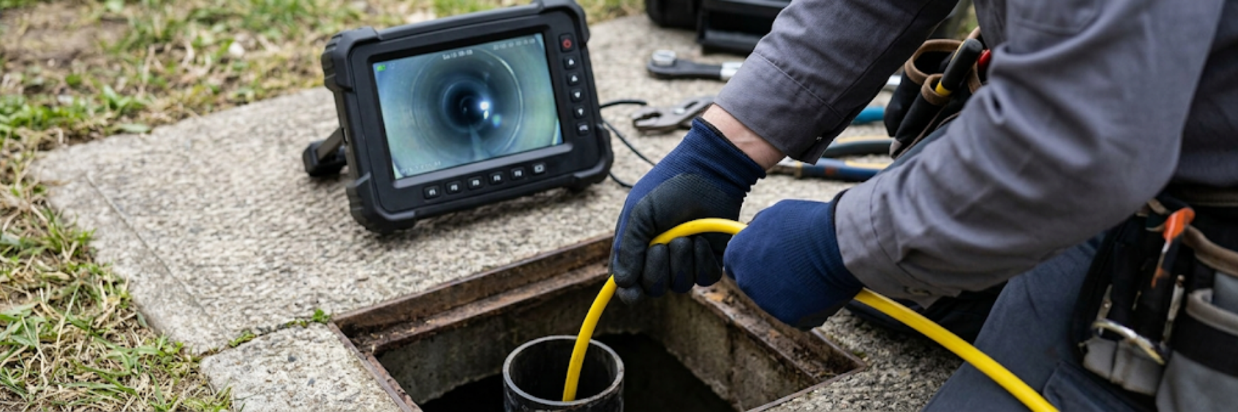 CCTV camera inspection of blocked sewer drain in Altona